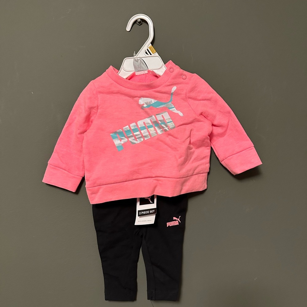 Puma Pink Top and Black Leggings Set 0-3Mo